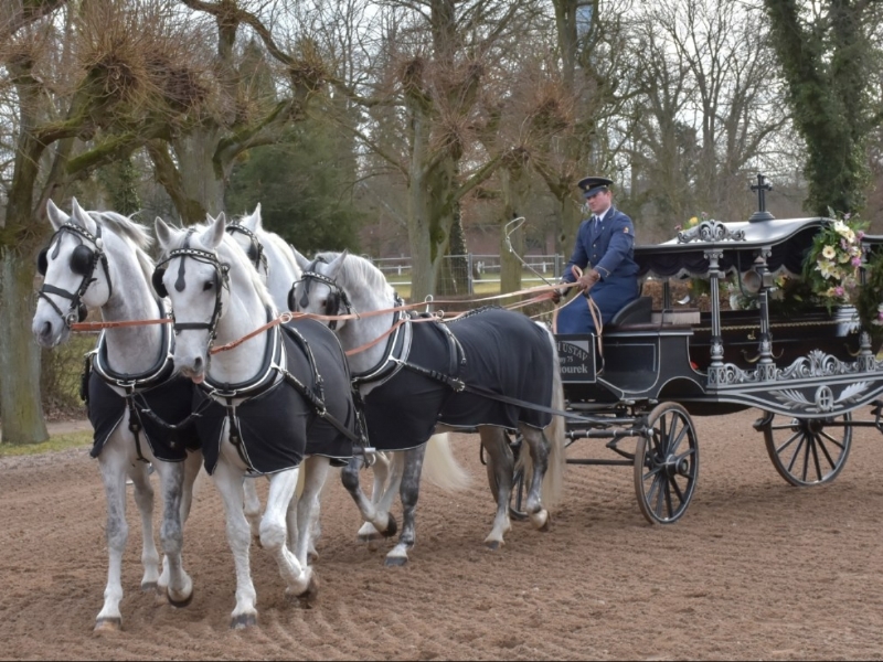 Fotografie pohřbu s kočárem taženým koňmi